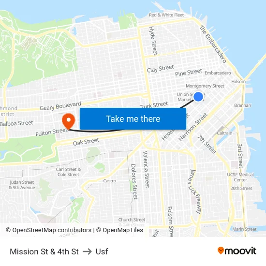 Mission St & 4th St to Usf map