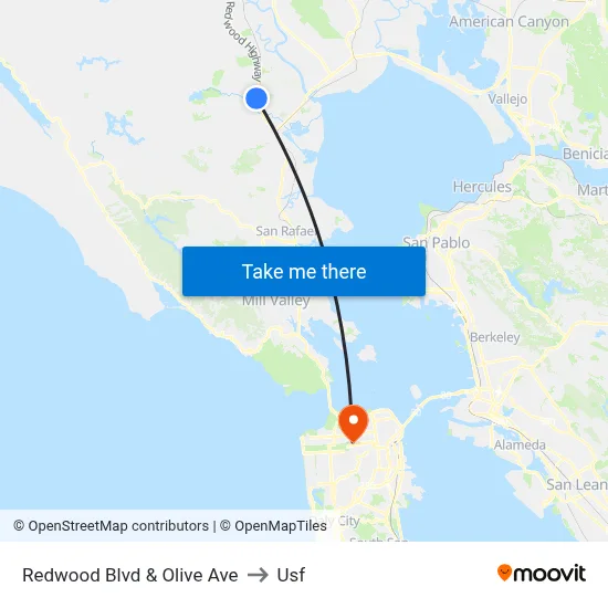 Redwood Blvd & Olive Ave to Usf map