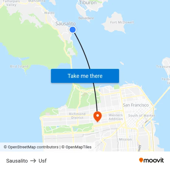Sausalito to Usf map