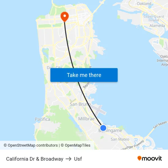 California Dr & Broadway to Usf map