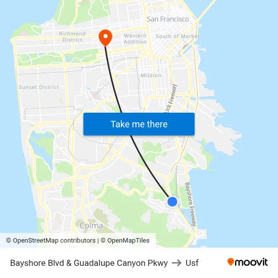 Bayshore Blvd & Guadalupe Canyon Pkwy to Usf map