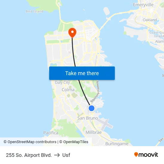 255 So. Airport Blvd. to Usf map
