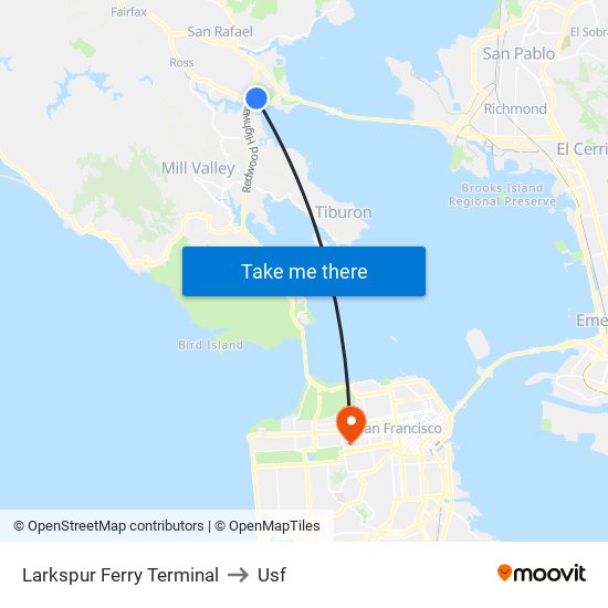 Larkspur Ferry Terminal to Usf map