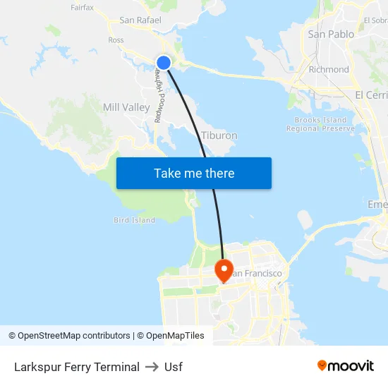 Larkspur Ferry Terminal to Usf map