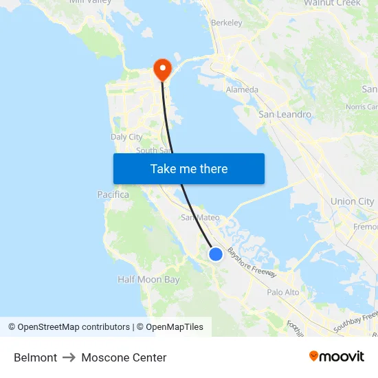 Belmont to Moscone Center map