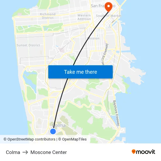Colma to Moscone Center map