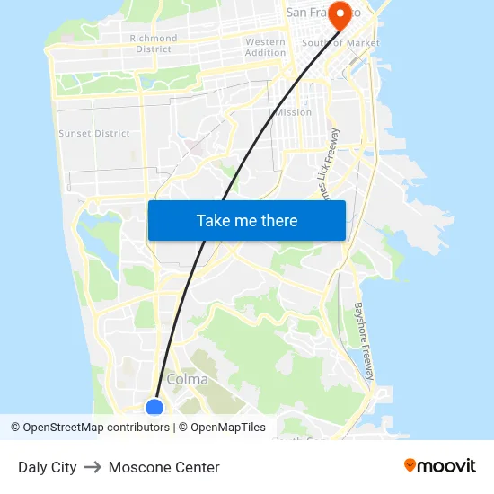 Daly City to Moscone Center map