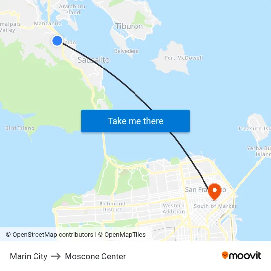 Marin City to Moscone Center map