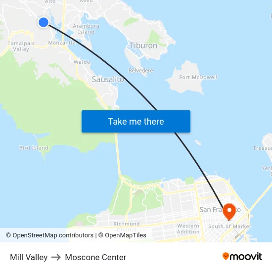 Mill Valley to Moscone Center map