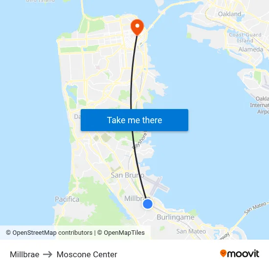 Millbrae to Moscone Center map