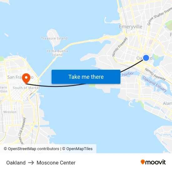 Oakland to Moscone Center map