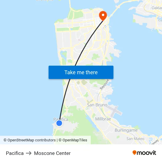 Pacifica to Moscone Center map