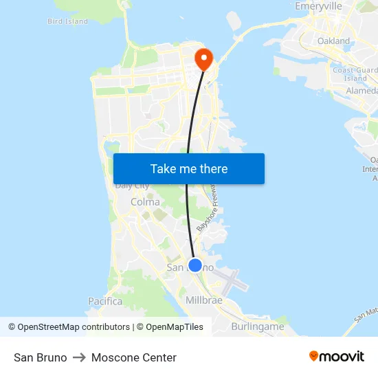 San Bruno to Moscone Center map