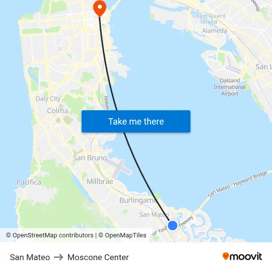 San Mateo to Moscone Center map