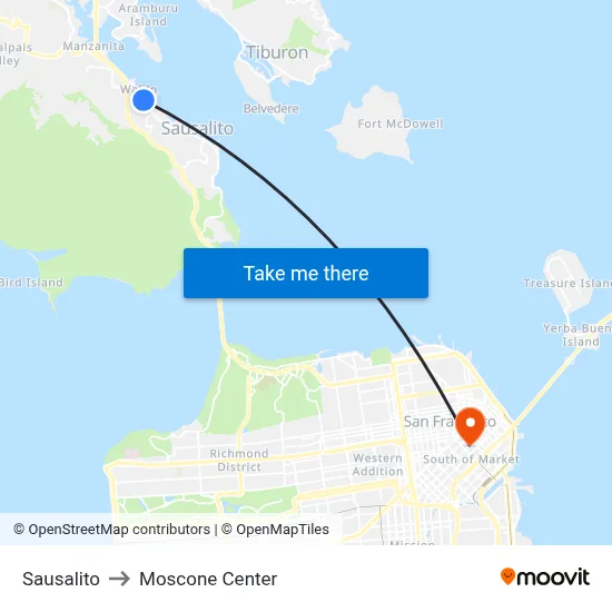 Sausalito to Moscone Center map