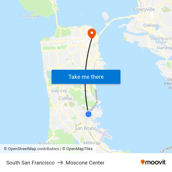 South San Francisco to Moscone Center map