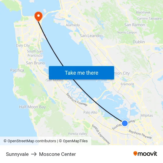 Sunnyvale to Moscone Center map