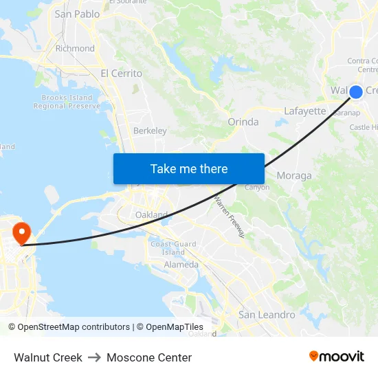 Walnut Creek to Moscone Center map
