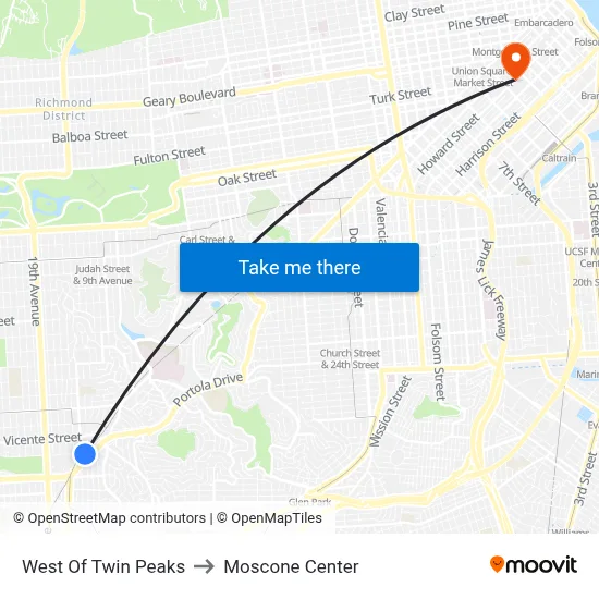 West Of Twin Peaks to Moscone Center map