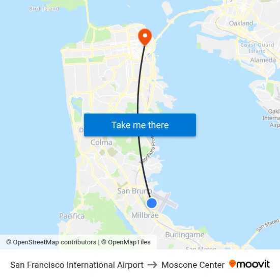 San Francisco International Airport to Moscone Center map