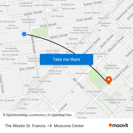 The Westin St. Francis to Moscone Center map