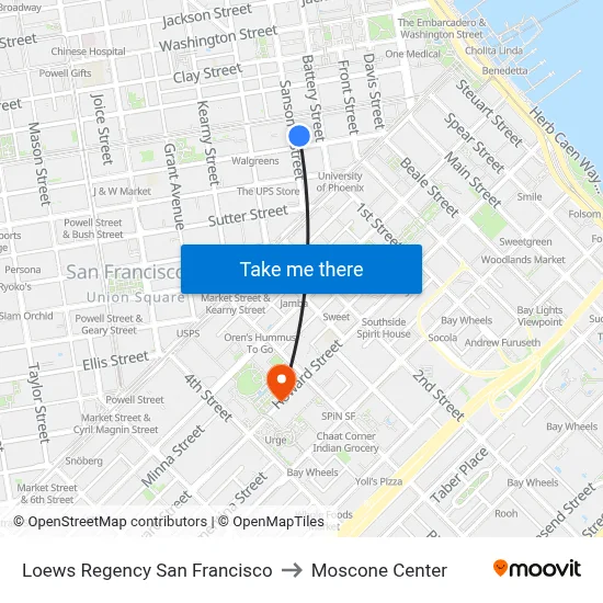 Loews Regency San Francisco to Moscone Center map