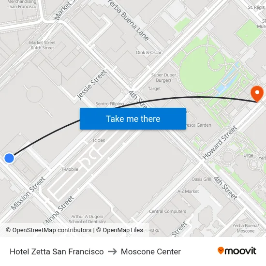 Hotel Zetta San Francisco to Moscone Center map