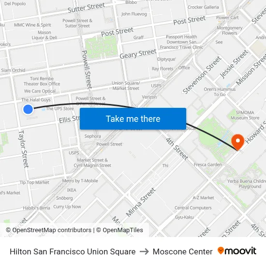 Hilton San Francisco Union Square to Moscone Center map