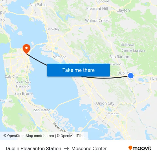 Dublin Pleasanton Station to Moscone Center map
