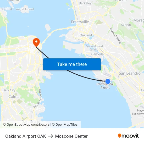 Oakland Airport OAK to Moscone Center map