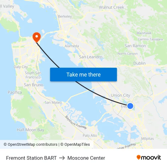 Fremont Station BART to Moscone Center map