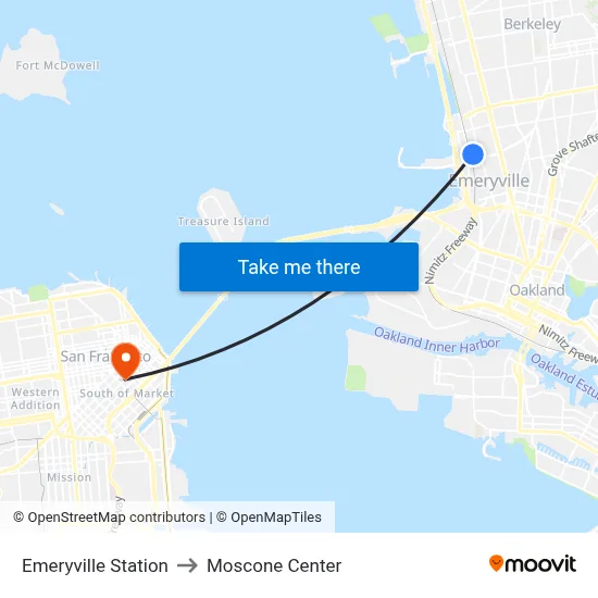 Emeryville Station to Moscone Center map