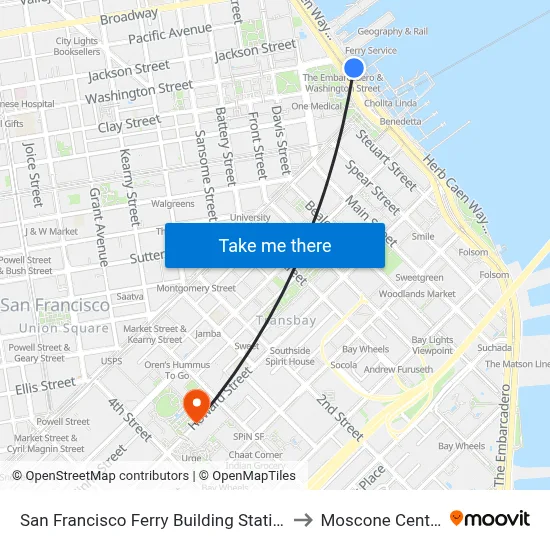 San Francisco Ferry Building Station to Moscone Center map