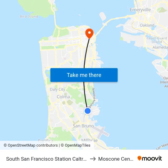 South San Francisco Station Caltrain to Moscone Center map
