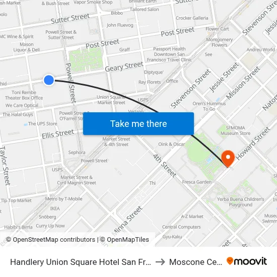 Handlery Union Square Hotel San Francisco to Moscone Center map