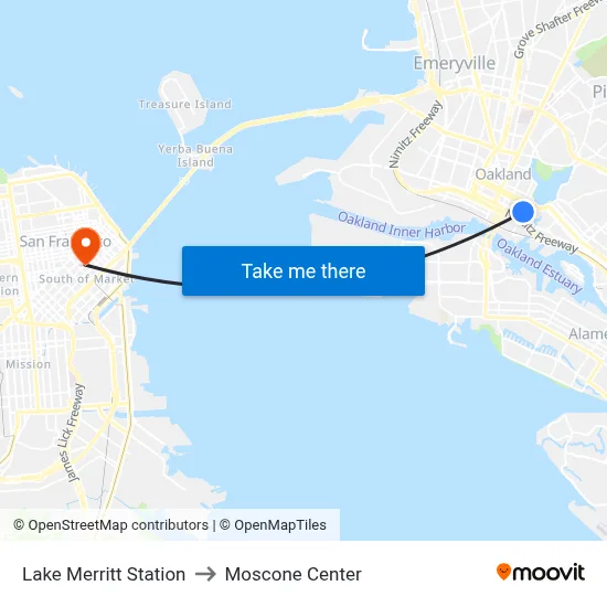 Lake Merritt Station to Moscone Center map