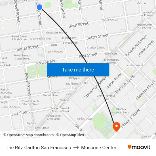 The Ritz Carlton San Francisco to Moscone Center map