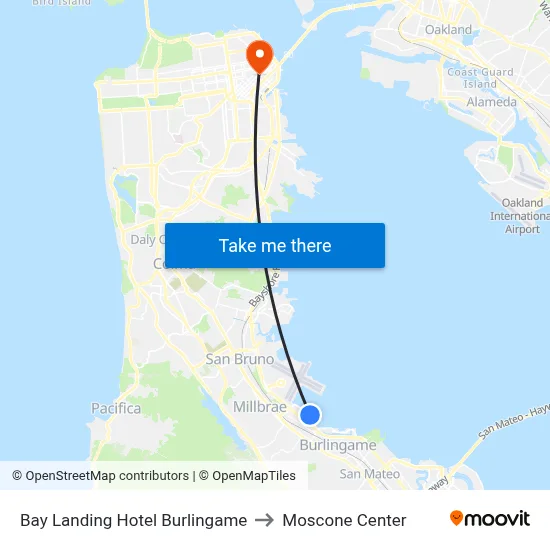 Bay Landing Hotel Burlingame to Moscone Center map