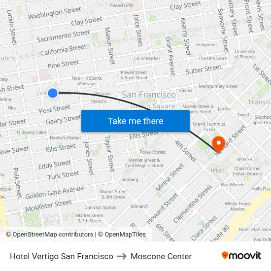Hotel Vertigo San Francisco to Moscone Center map