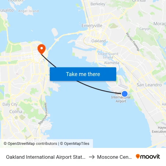 Oakland International Airport Station to Moscone Center map