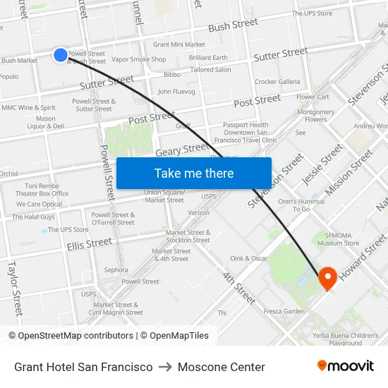 Grant Hotel San Francisco to Moscone Center map