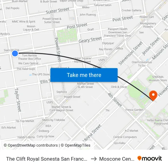 The Clift Royal Sonesta San Francisco to Moscone Center map