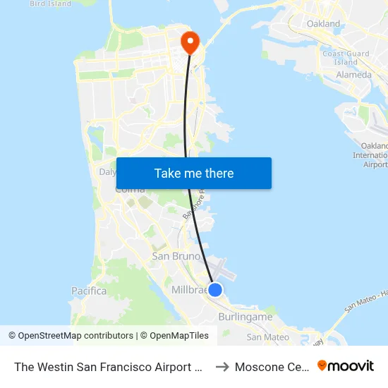 The Westin San Francisco Airport Millbrae to Moscone Center map