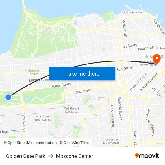 Golden Gate Park to Moscone Center map