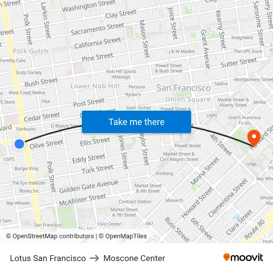Lotus San Francisco to Moscone Center map