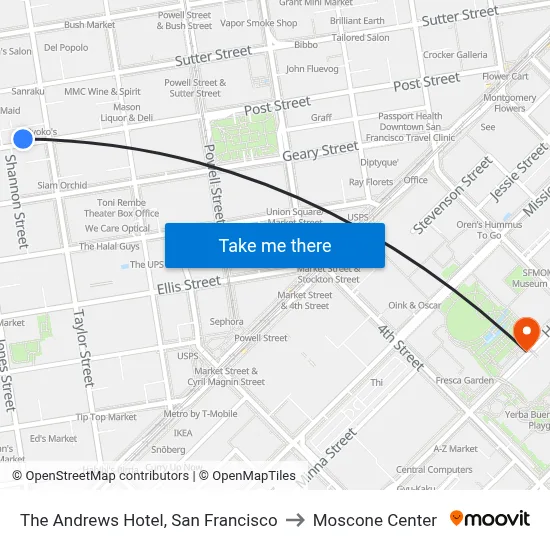 The Andrews Hotel, San Francisco to Moscone Center map