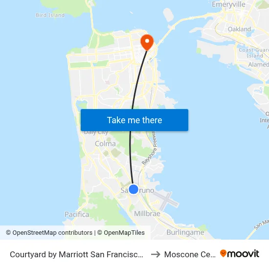 Courtyard by Marriott San Francisco Airport to Moscone Center map