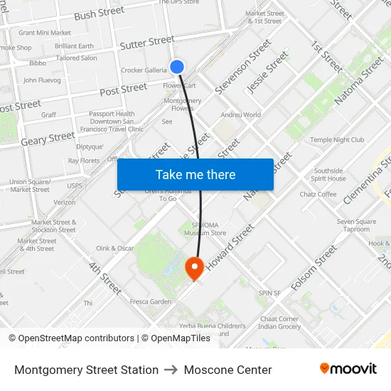 Montgomery Street Station to Moscone Center map