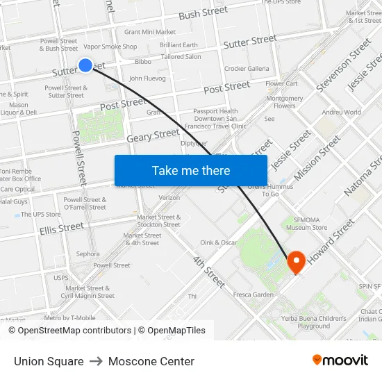 Union Square to Moscone Center map