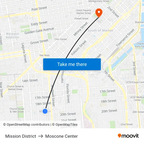Mission District to Moscone Center map